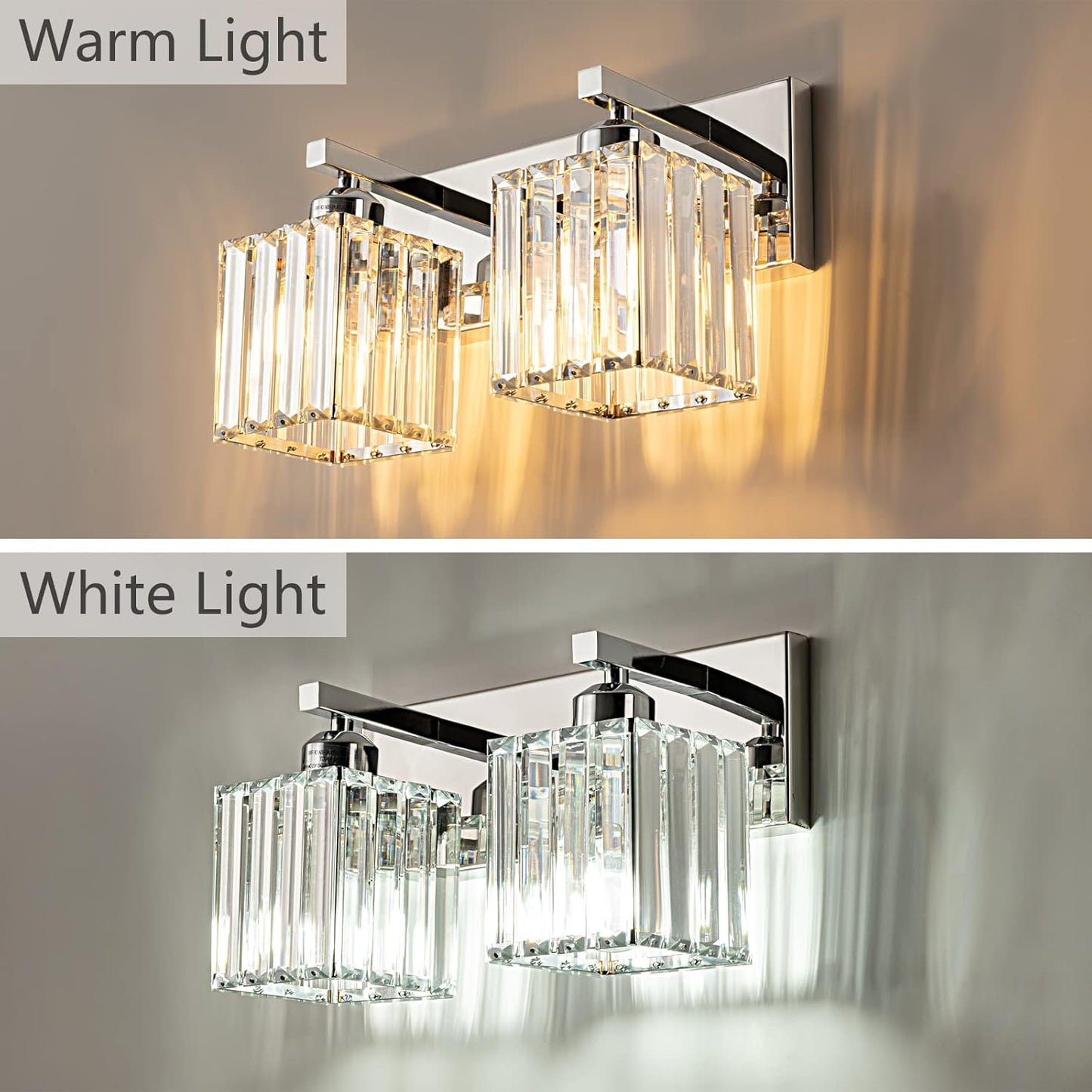 Modern Bathroom Vanity Light 2-Lights Chrome Crystal Bathroom Wall Light Vanity Light Fixtures，12.59-inch Modern Minimalist Design