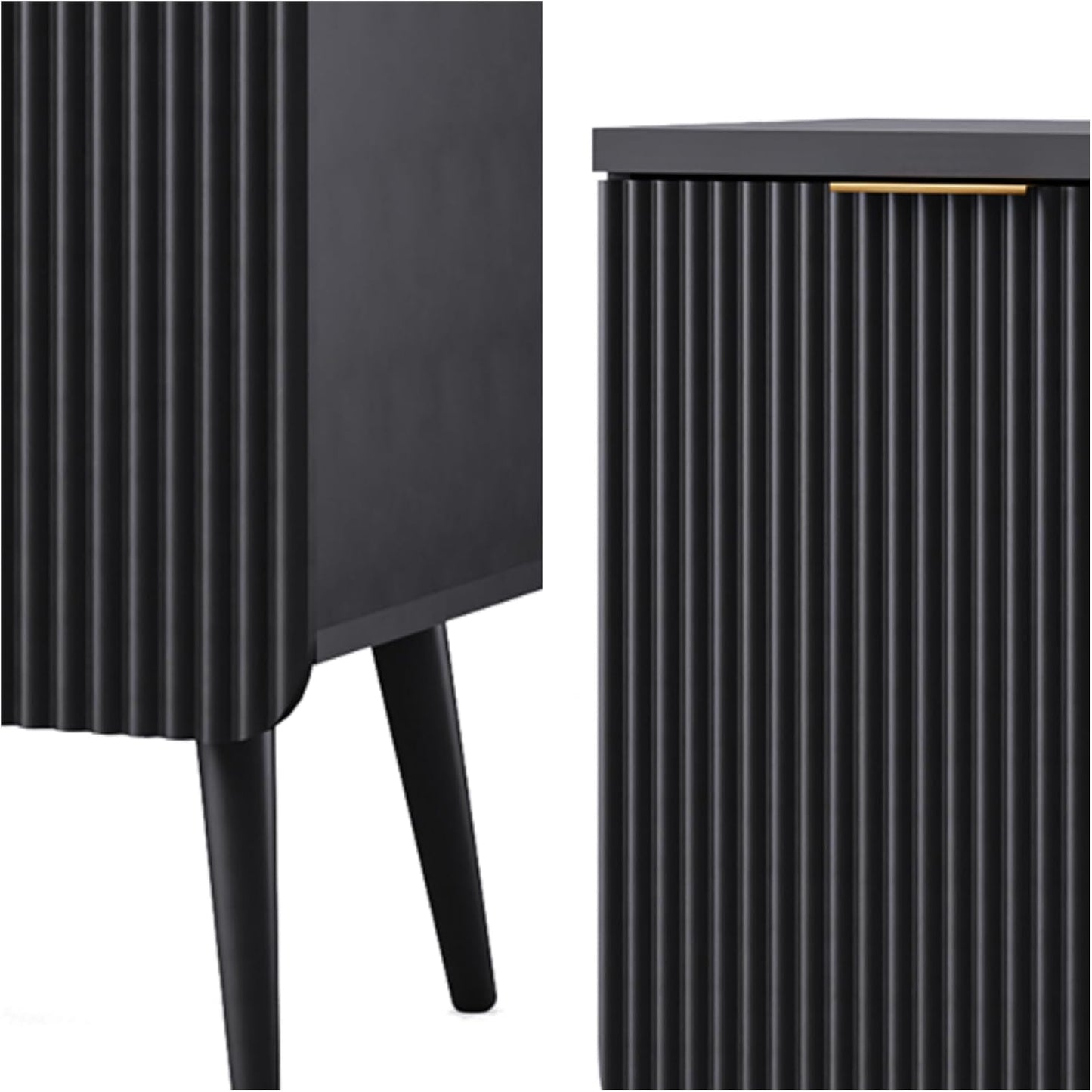 Buffet Cabinet, Sideboard Fluted Cabinet Modern Kitchen Buffet Storage Cabinets with Doors and Shelves, Wood Farmhouse Coffee Bar Station for Entryway & Dining Room & Living Room, Black