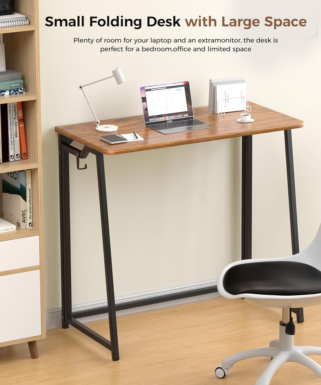 Folding Desk Small Foldable Desk for Small Space, 31.5 Inches Writing Computer Desks in Study, Home Office Foldable Office Desks for Bedroom, Rustic