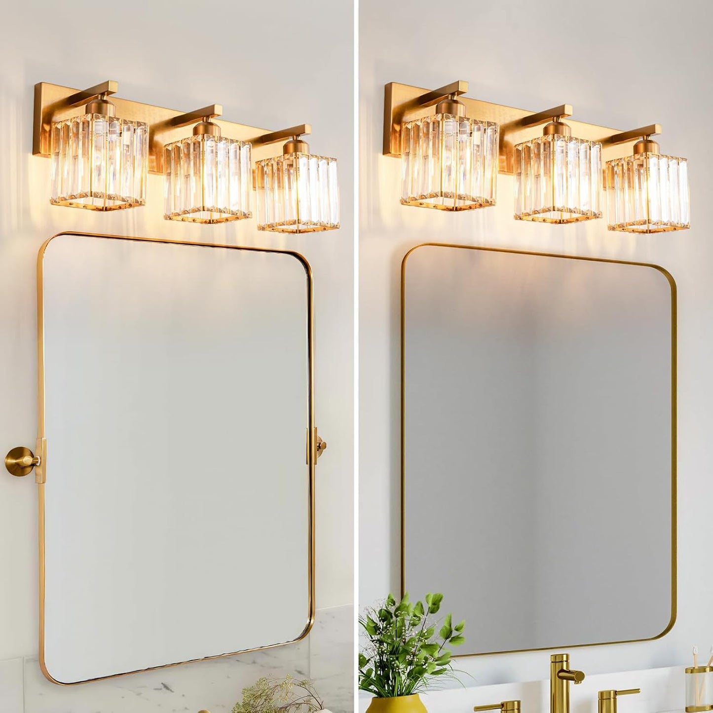 Modern Bathroom Vanity Light 3-Lights Gold Crystal Bathroom Wall Light Vanity Light Fixtures，20.47-inch Modern Minimalist Design