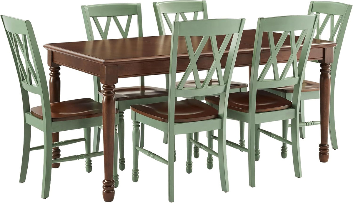 Crosley Furniture Shelby 7-Piece Traditional Dining Table Set for 6, Dinner Tables with Kitchen Chairs, Distressed Teal/Dark Cherry