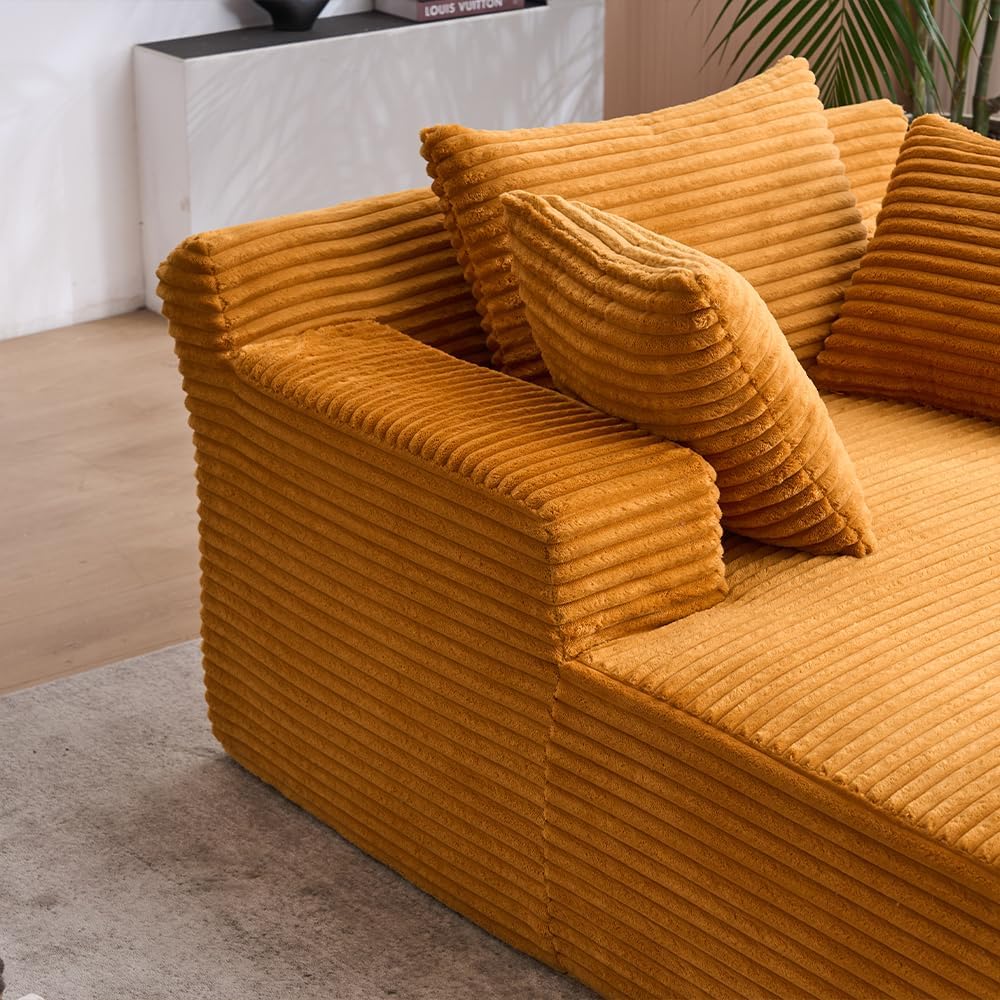 Oversized Chaise Daybed Lounge Sleeper Chair Sofa Bed Indoor, Fluffy Corduroy Upholstered Sleeper Recliner Sofabed Extra Wide Full Foam Cloud Sofabed W/3 Pillows for Home/Apartment Living Room Bedroom