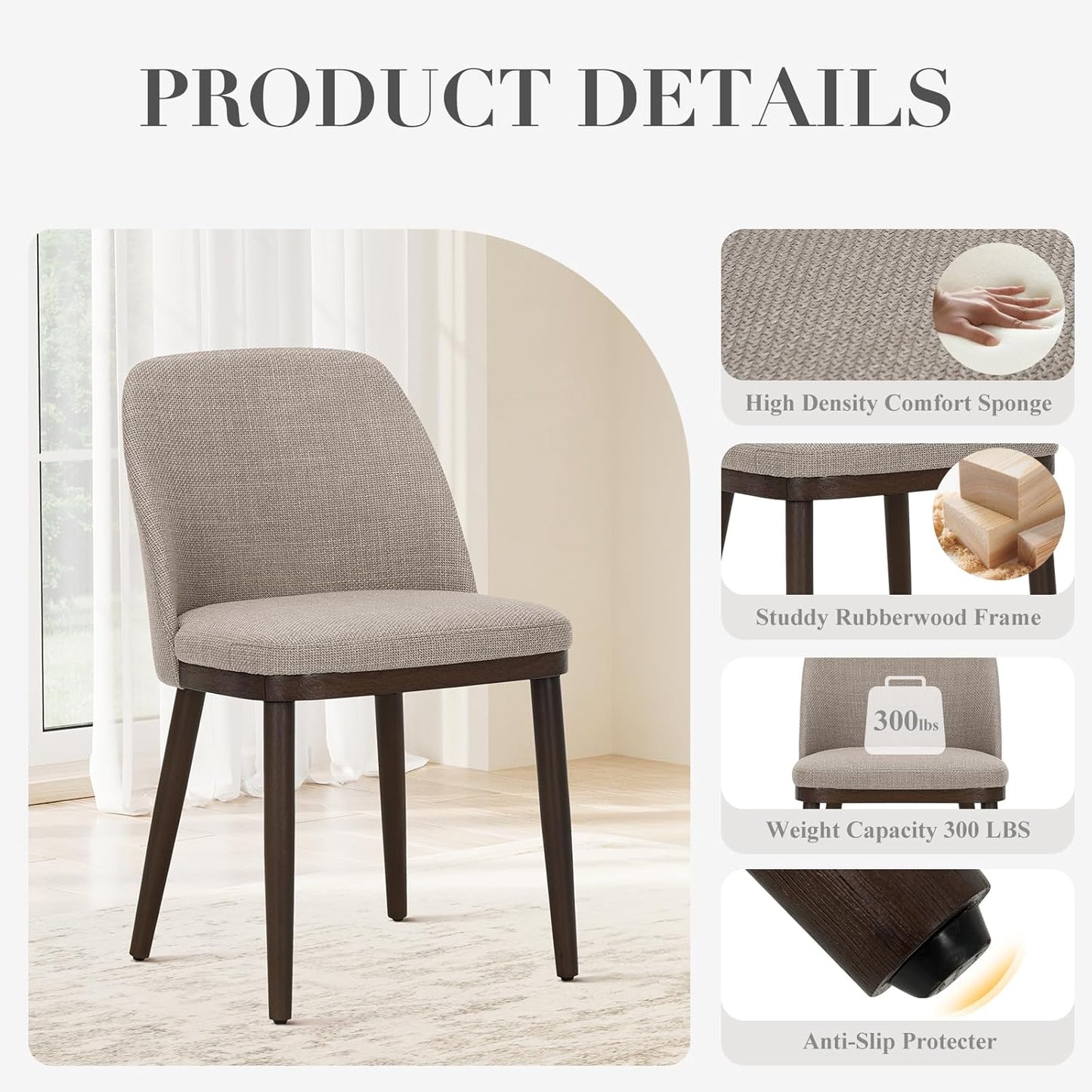 COLAMY Upholstered Dining Chairs Set of 4, Modern Kitchen Chairs with Back, Fabric Side Dining Room Chairs with Wood Legs for Kitchen Dining Room Restaurant, Camel