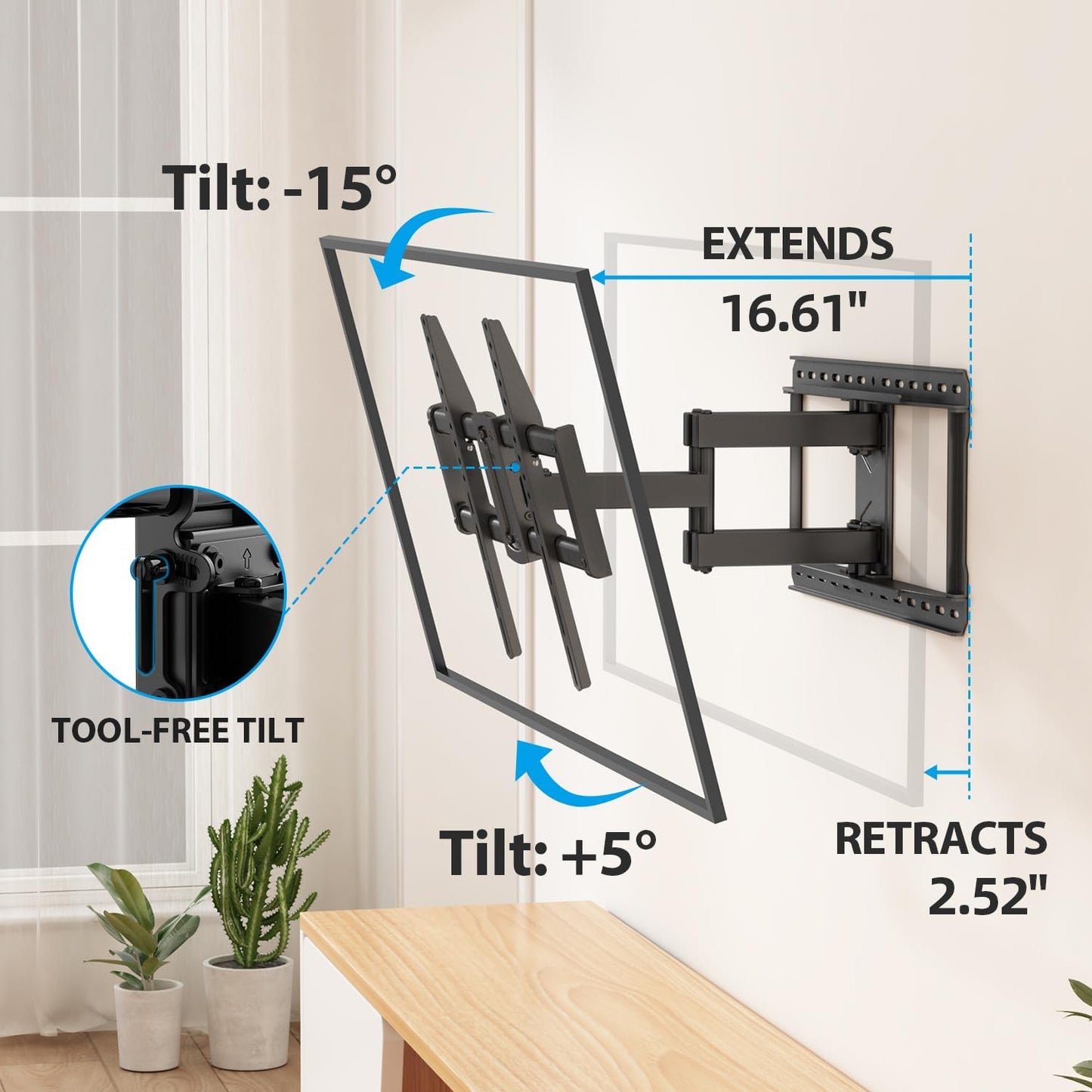 37-90 inch Full Motion TV Wall Mount, Fits 24" Wood Studs, Wall Mount tv Bracket with Smooth Swivel, Tilt, Extension, TV Mounts Hold up to 150lbs, Max VESA 600x400 mm, Fit Most 75 85 86 TVS