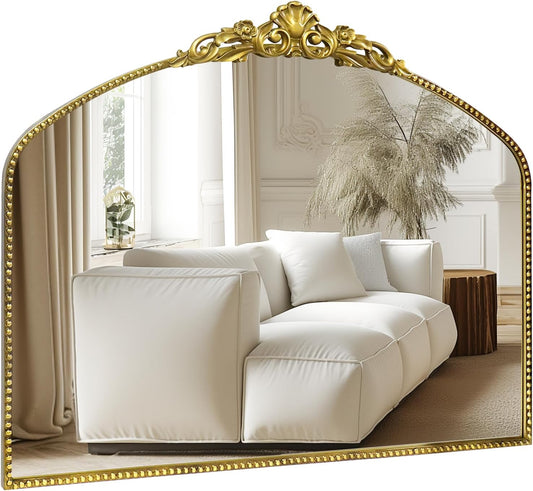 G-LEAF Vintage Baroque Mirror 40"X30",Victorian Antique Mirror, Farmhouse Mantel Mirror with Black Brush Gold Ornate Metal Frame for Fireplace Entryway Living Room Hallway Bathroom
