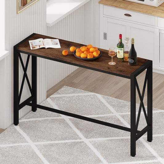 BON AUGURE Bar Table, 55 in Counter Height Pub Tables, Rectangular Tall Behind Couch Sofa Table, High Top Wood Console Tables for Home, Living Room, Kitchen (Rustic Oak, 36.6)