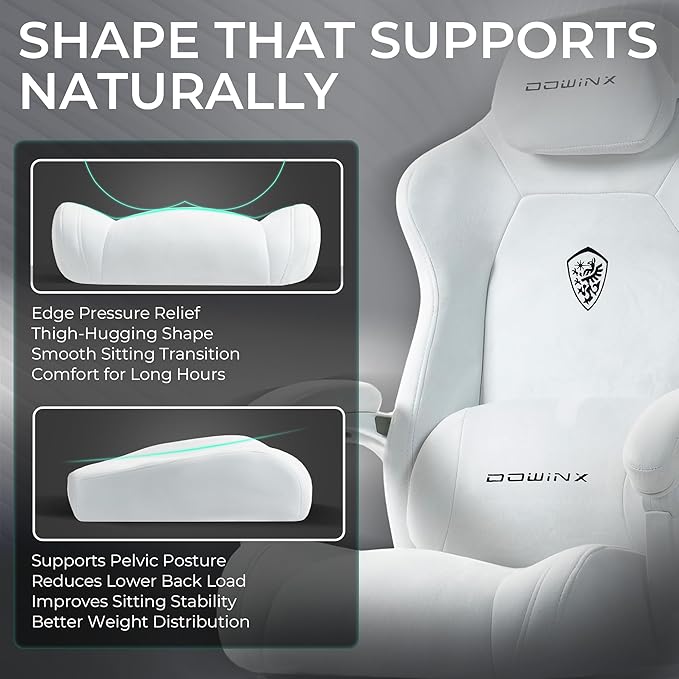 Dowinx Big and Tall Gaming Chair, Suede Fabric Game Chair with Pocket Spring Cushion, High Back Gamer Chair Ergonomic with Footrest for Adults Office, 440LBS, White