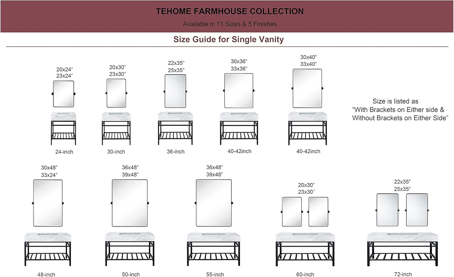 TEHOME 27 x 35'' Farmhouse Brush Nickel Metal Framed Pivot Rectangle Bathroom Mirror Tilting Beveled Vanity Mirrors for Wall