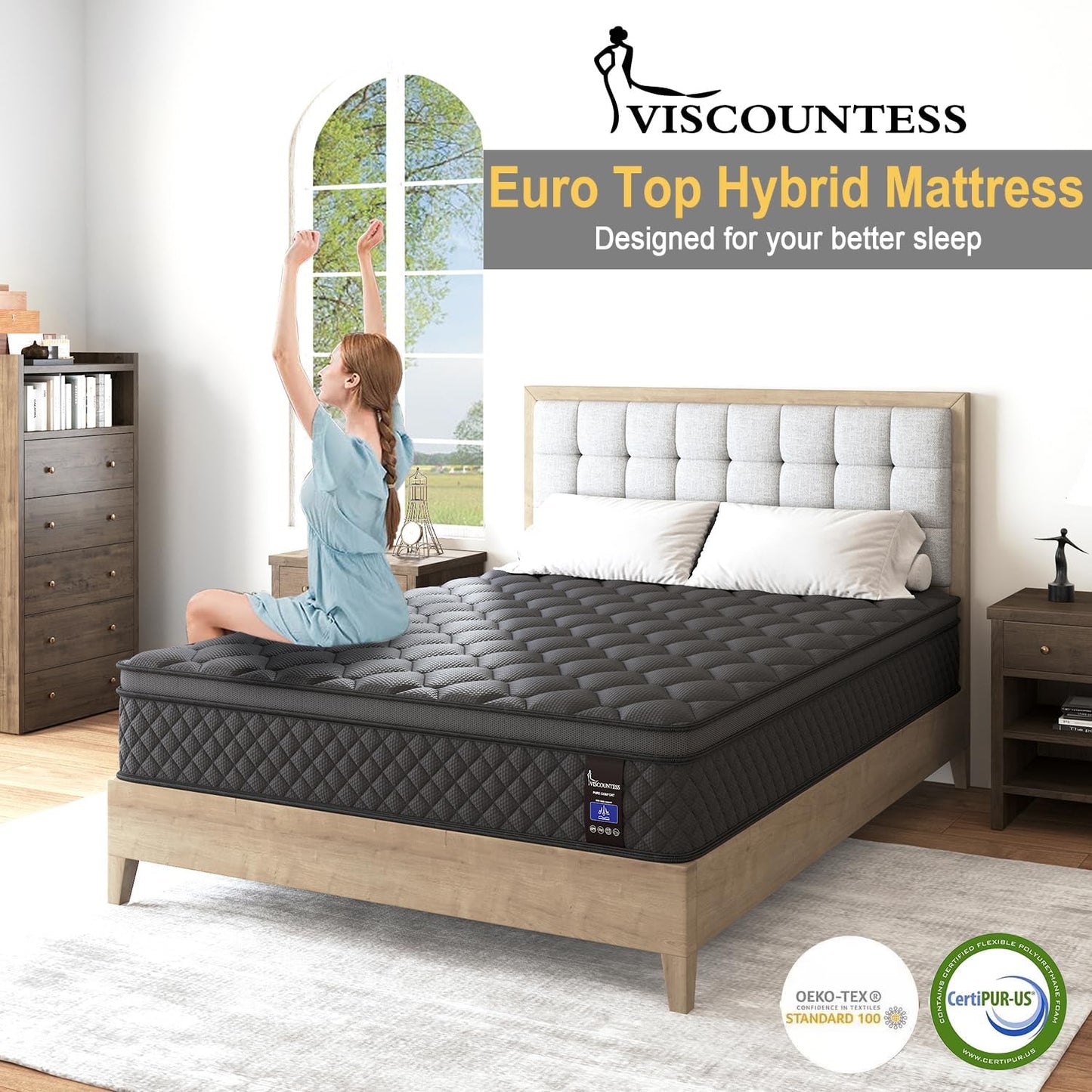 Twin Mattress, 10 Inch Hybrid Mattresses Euro Top Medium Firm for Back & Lumbar Support,Individual Pocket Spring Bed for Motion Isolation & Pressure Relief