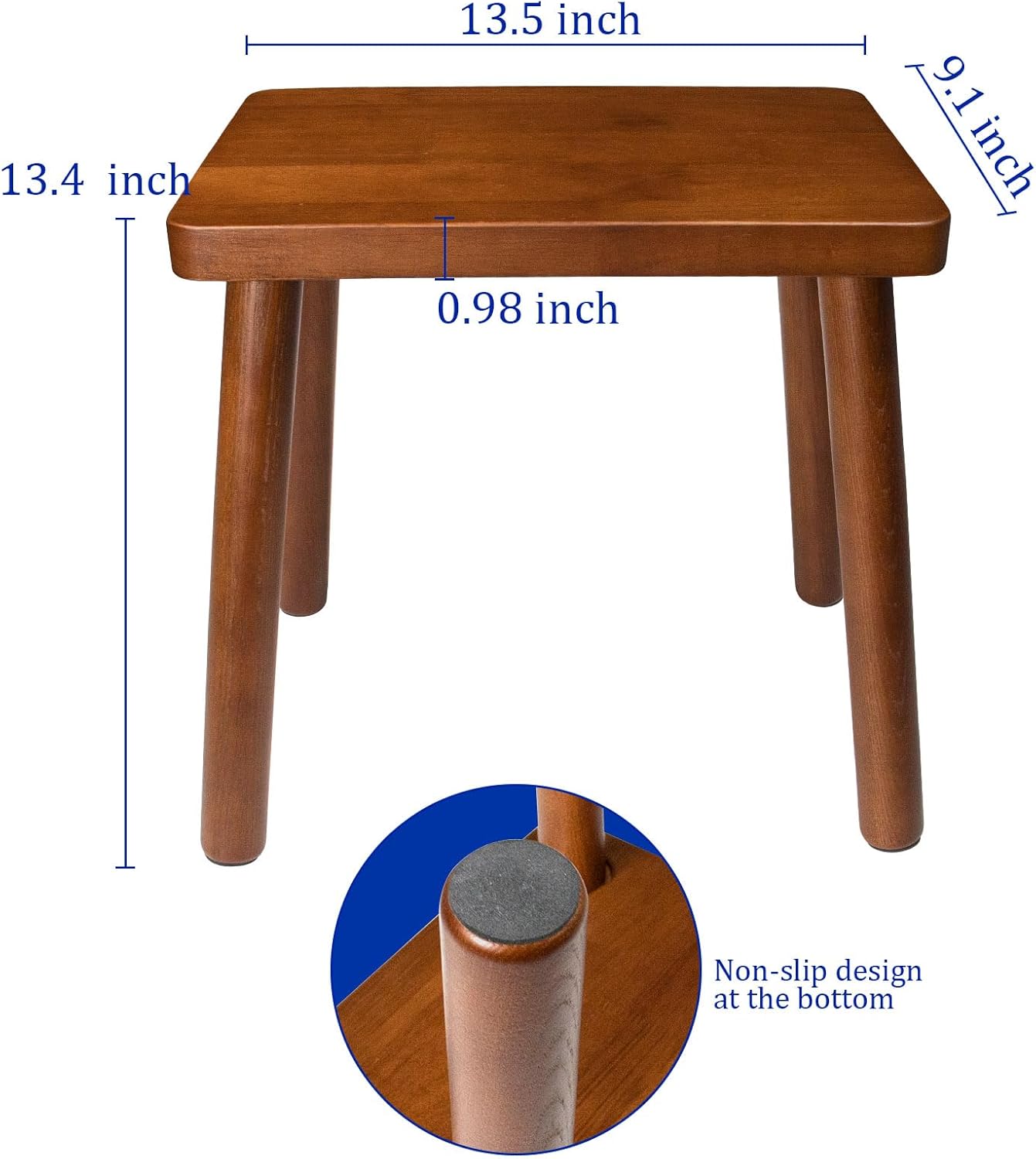 13.4inch Wooden Step Stool for Adults,Small Wooden Stool with Non-Slip Feet,Removable Plant Stand,Compact Square Design for Bedroom Office Bathroom Garden(Brown, Large)