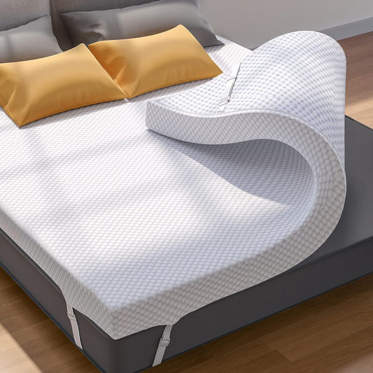 PERLECARE 2 Inch Gel Memory Foam Mattress Topper for Pressure Relief, Premium Soft Mattress Topper for Cooling Sleep, Non-Slip Design with Removable & Washable Cover, CertiPUR-US Certified Queen