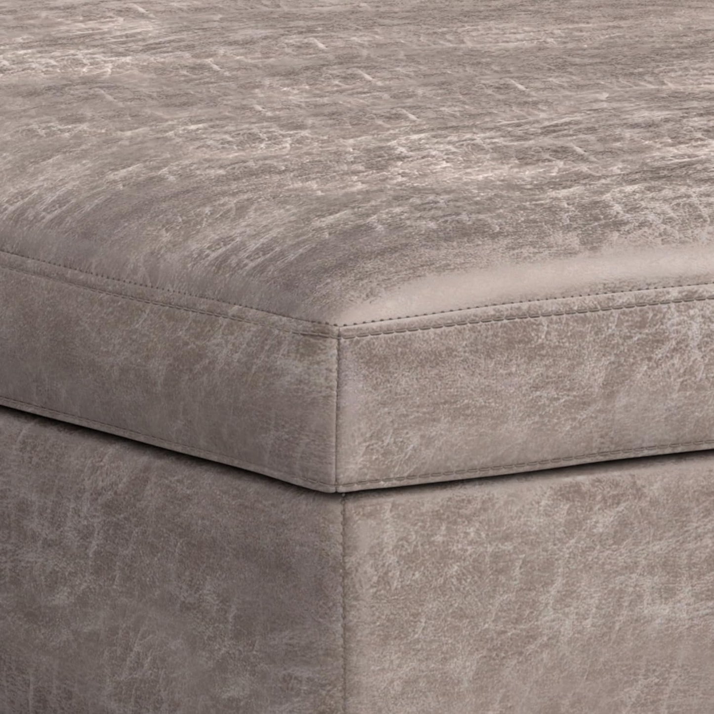 SIMPLIHOME Owen 40 inch Wide Mid Century Modern Square XL Coffee Table Storage Ottoman in Distressed Grey Taupe Vegan Faux Leather, Assembled, for The Living Room, Entryway and Family Room