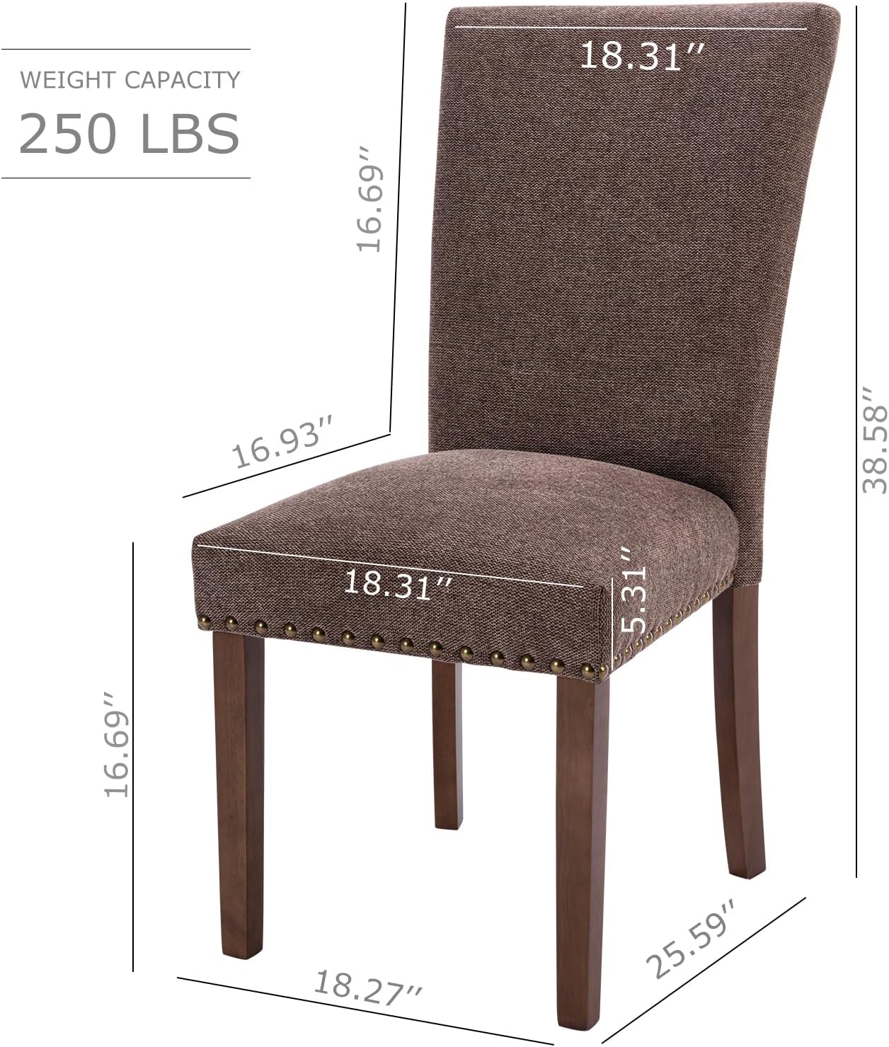 COLAMY Upholstered Parsons Dining Chairs Set of 4, Fabric Dining Room Kitchen Side Chair with Nailhead Trim and Wood Legs - Brown
