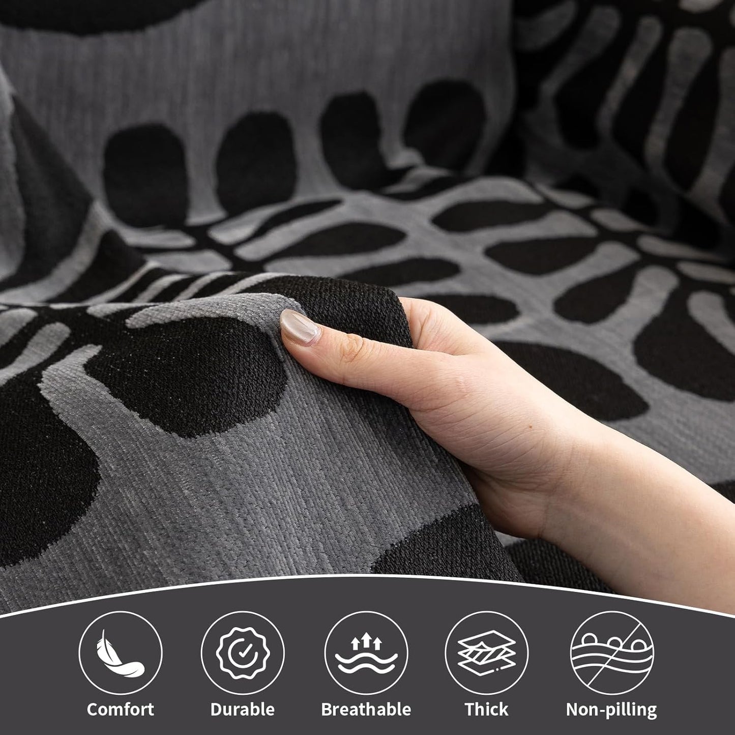 HANDONTIME Boho Couch Cover Blanket Geometric Striped Pet Covers for Couches and Sofas Dark Grey and Black Dog Cover for Couch Pet Friendly Chenille Sectional Sofa Covers for Pets Washable, 71" X118"