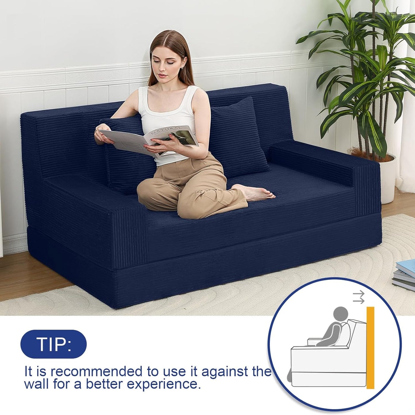 MeMoreCool Boneless Folding Sofa Bed Queen, Corduroy Convertible Sleeper Chair, Foldable Foam Mattress Chair, Comfy Fold‑Out Futon Couch Bed, Large Floor Sofa Couch for Living Room Guest