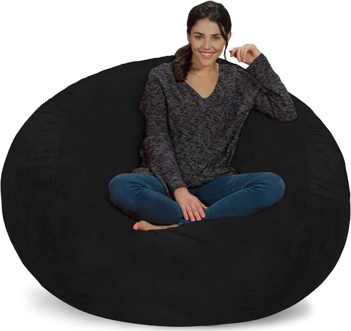 Chill Sack Bean Bag Chair - 5' Giant Memory Foam Lounge Chair with Soft Microfiber Cover – Cozy Furniture for Living Room, Dorm, & Kids' Rooms – Comfortable 5 Ft, Ultrafur Lounge Sofa, Black