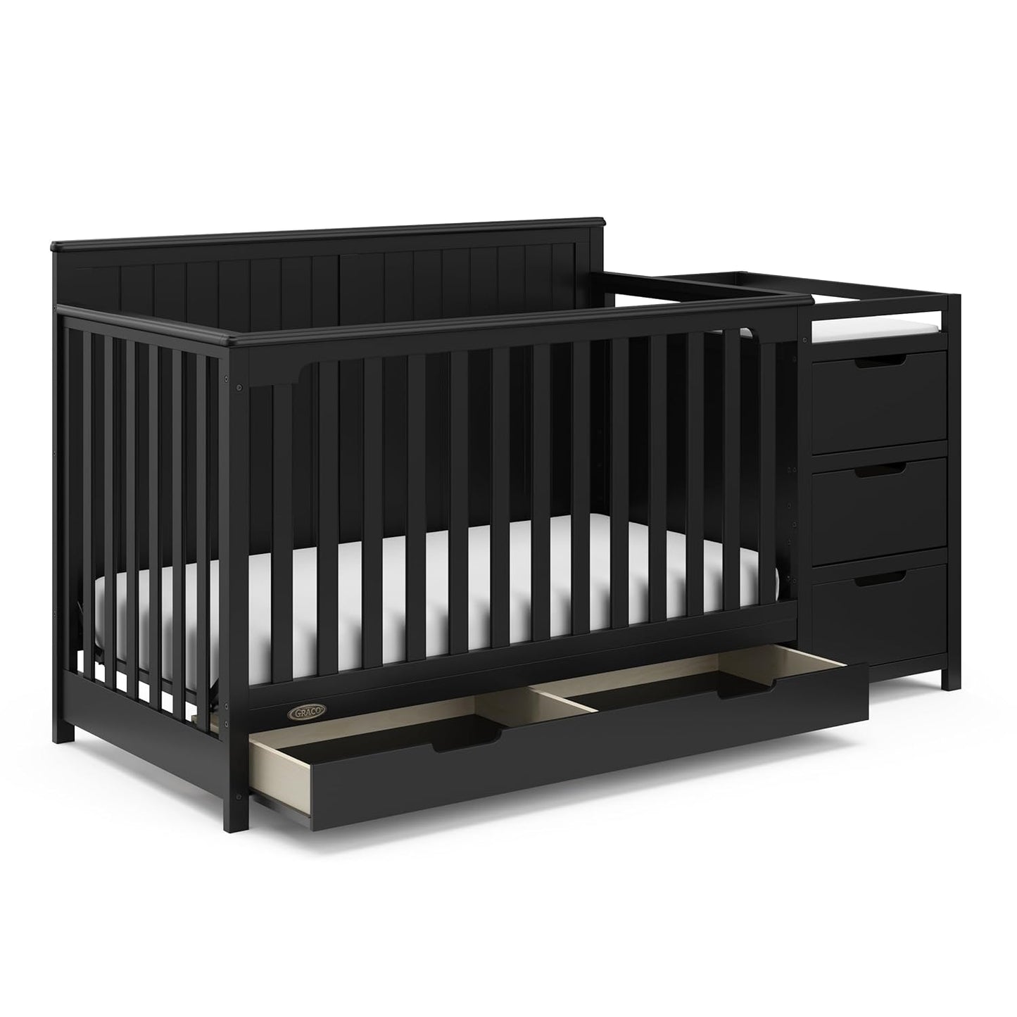 Graco Hadley All-in-One Convertible Crib & Changer (Black) – GREENGUARD Gold Certified, Fits Standard Crib Mattress, Converts to Toddler Bed and Full Bed, 4 Adjustable Mattress Heights