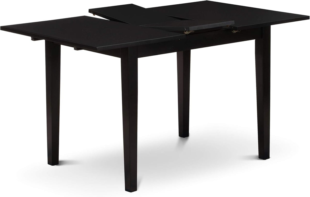 East West Furniture NOPF5-BLK-C 5 Piece Dining Room Furniture Set Includes a Rectangle Kitchen Table with Butterfly Leaf and 4 Linen Fabric Upholstered Chairs, 32x54 Inch, Black