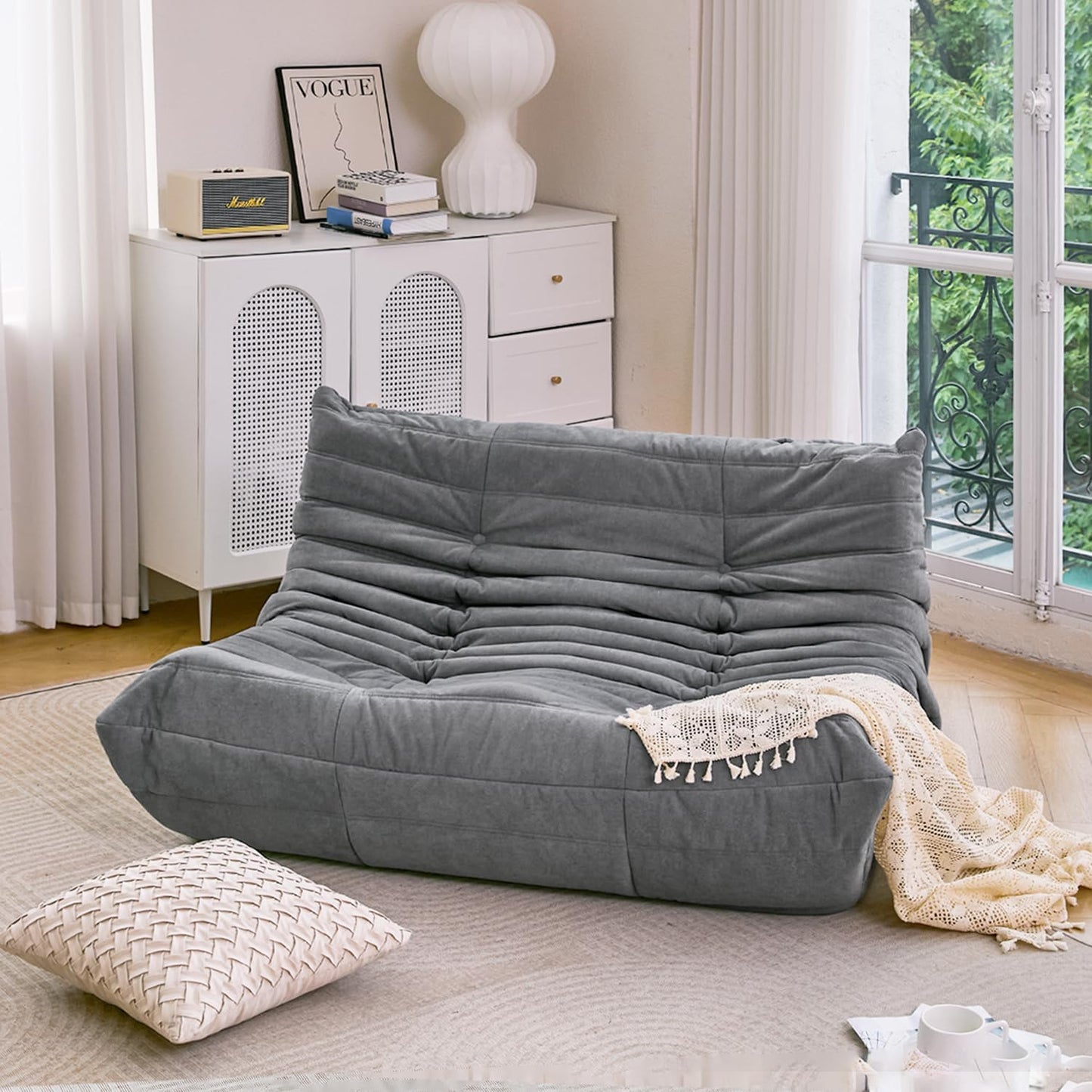 N&V Fireside Chair, Mid Century Armless Floor Sofa, Soft Premium Microfiber Floor Lounge Chair, Foam Sofa Accent Chair for Living Room Bedroom and Office, (Loveseat, Grey)