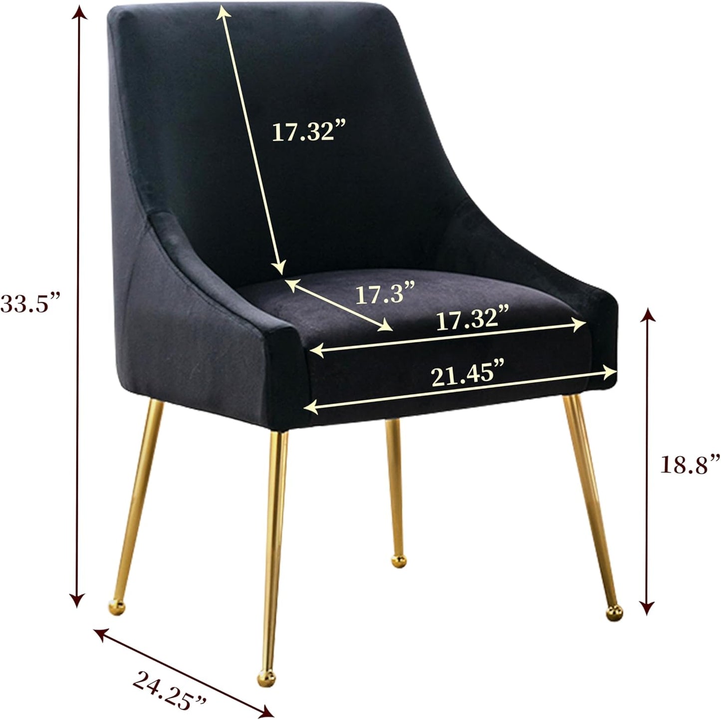 Modern Velvet Dining Chairs Set of 4, Contemporary Upholstered Furniture Collection with Polished Gold Metal Legs, Elegant Accent Chairs for Kitchen Living Room(Black)
