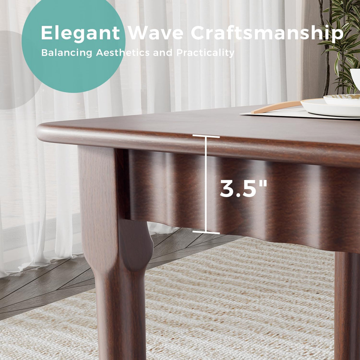 59 Inch Solid Wood Dining Table for 4-6, Farmhouse Kitchen Table with Large Tabletop, Mid Century Modern Table for Dining Room, Living Room, Kitchen, Easy Assembly, Walnut
