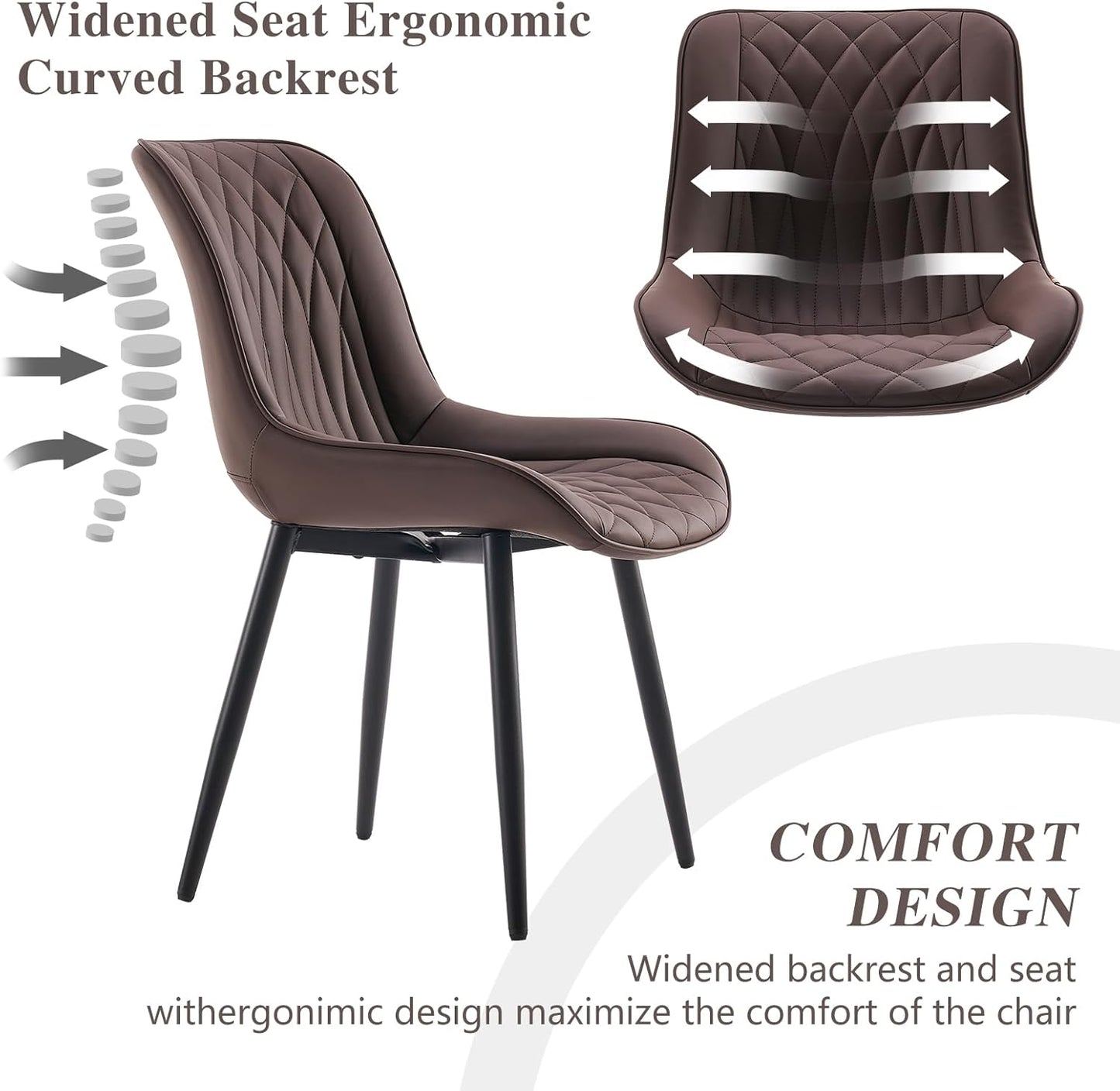 YOUNIKE Brown Dining Chairs Set of 2 with High Backs Mid Century Modern Kitchen & Dining Room Chairs PU Faux Leather Upholstered Wide Accent Chair Comfortable Large Padded Living Waiting Guest Room
