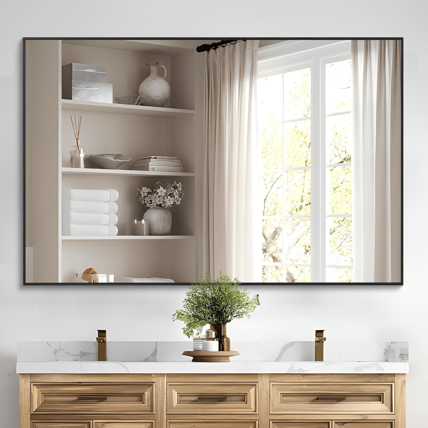 Black Bathroom Mirror for Wall, 30x48 Inch Rectangle Mirrors with Metal Frame, Modern Vanity Wall Mirror Decor for Bathroom Living Room, Entryway Hangs Horizontal or Vertical