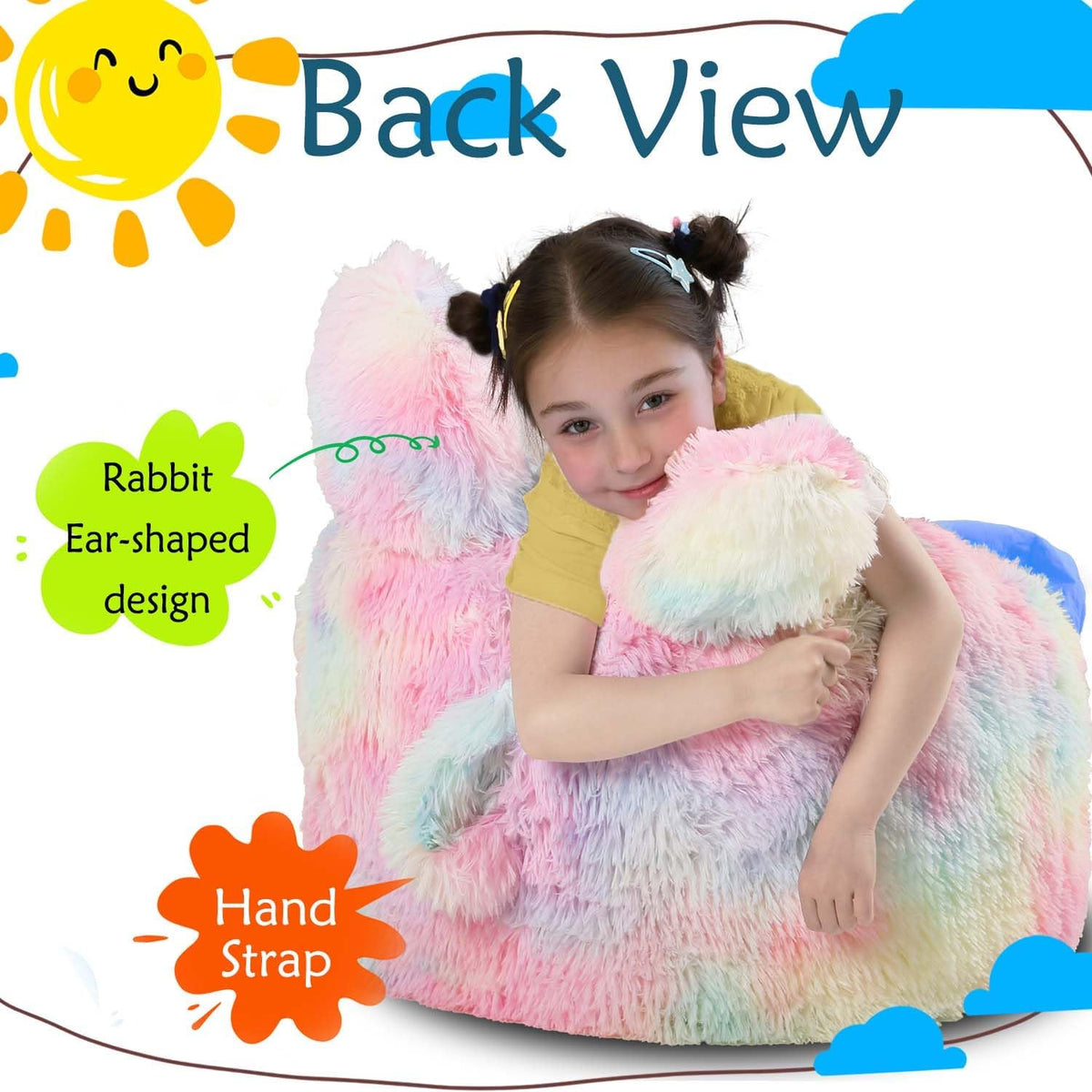 Bean Bag Chair for Kids with Plush Faux Fur Cover, 2.5FT Memory Foam Filled Bean Bag for Teens & Kids, Lazy Sofa for Living Room/Bedroom/Dorm, Rabbit-Ears Design