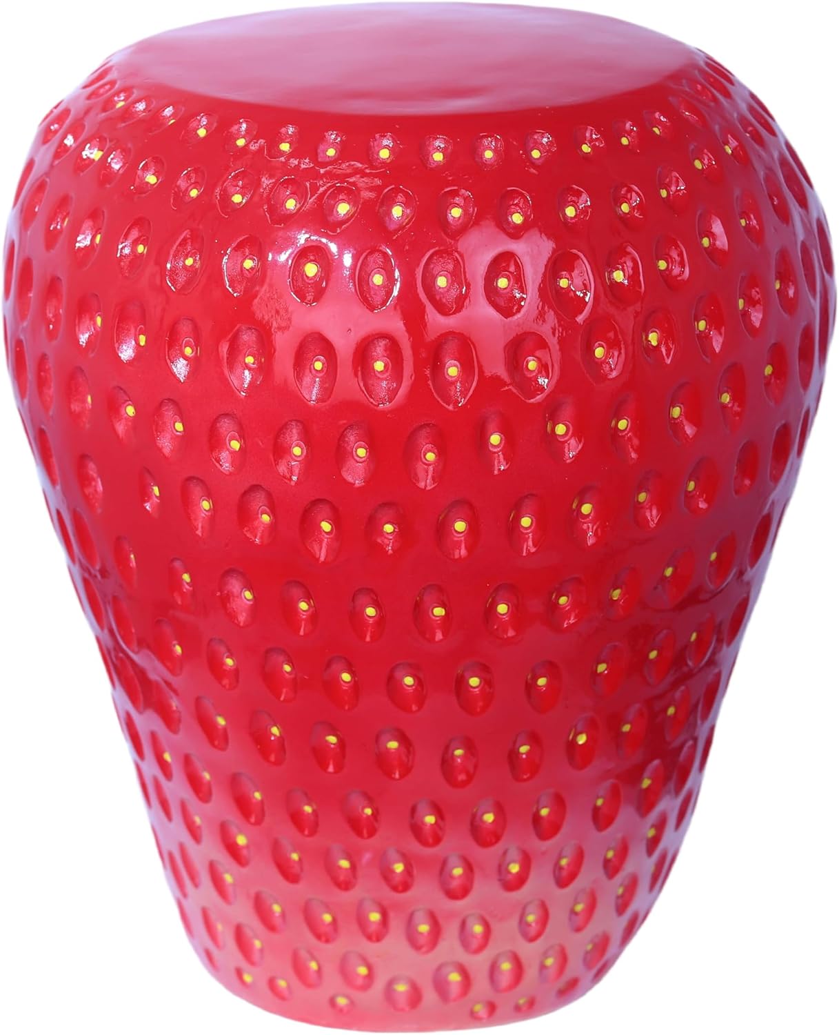 18" Red Strawberry Stool Statue Fruit-Inspired Side Table Indoor Outdoor Accent Seat Plant Stand MGO Garden Stool for Patio Balcony or Living Room Decor