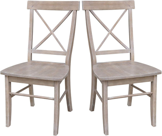 X-Back Dining Chairs Set of 2 Washed Gray Taupe Solid Wood Parawood Construction, Stylish and Comfortable Chairs for Kitchen/Dining, 18.9"W x 22.2"D x 36.9"H, 225 lb Weight Capacity