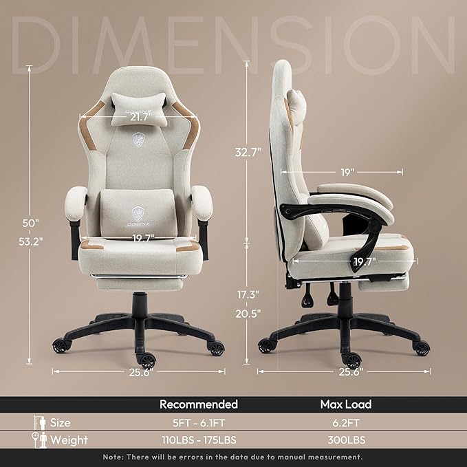 Dowinx Fabric Gaming Chair with Pocket Spring Cushion,Breathable Computer Chairs with Massage Lumbar Support and Footrest,High Back Game Office Chair for Adult,Beige