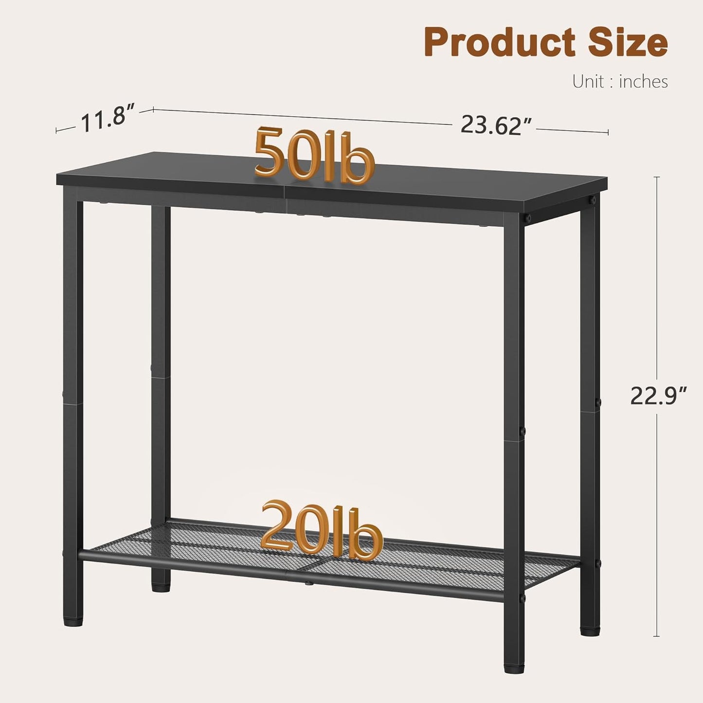 Hoctieon 2 Tier End Table, Sofa Side Table, Narrow Side Shelf with Storage, Slim Nightstand for Small Spaces, Metal Frame, for Living Room, Bedroom, Sofa Couch, Hall, Black, 2 Set