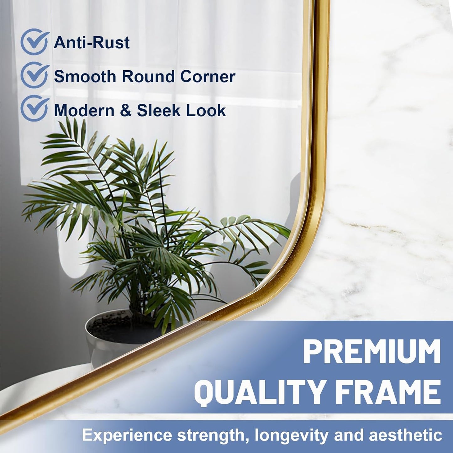 Brushed Gold Mirror 30"x36", Wall Mirror for Bathroom Vanity in Anti-Rust Metal Frame, Modern Rectangle Mirrors for Wall, Rounded Corners, Shatter-Proof, Hangs Horizontal/Vertical