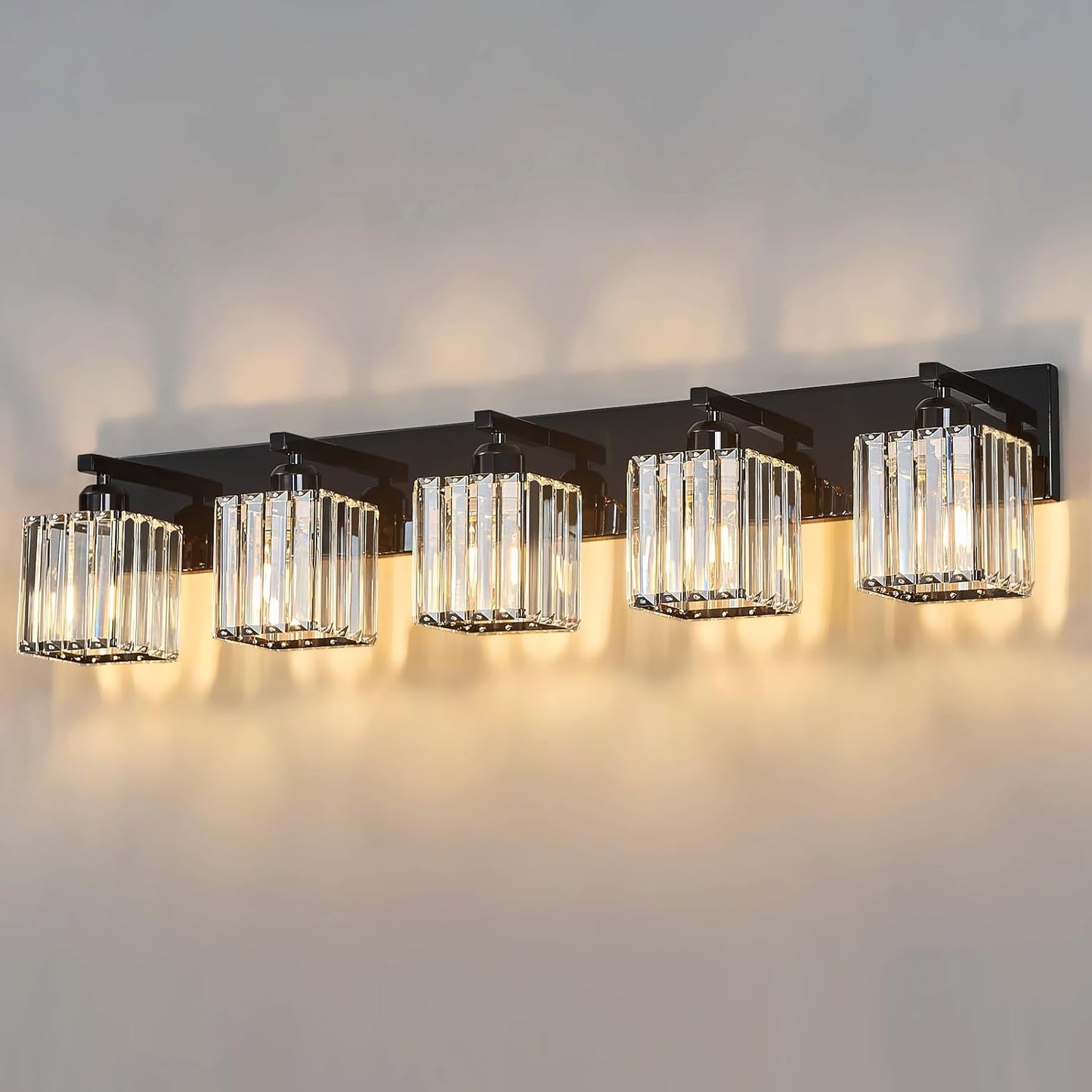 Modern Bathroom Vanity Light 5-Lights Plating Black Crystal Bathroom Wall Light Vanity Light Fixtures