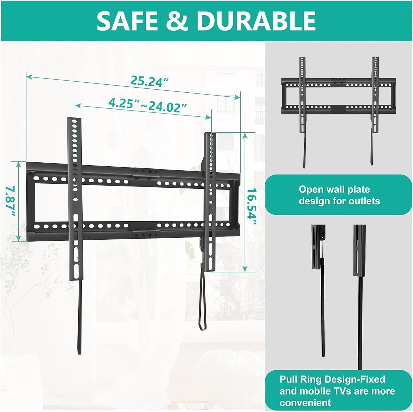 WALI TV Wall Mount Bracket for 37-90 Inch Flat Curved TVs up to 165 lbs, Low Profile Wall Mount Holds Your TV 1.1 Inch from The Wall, Mounting Holes up to 600x400mm (TTM-2), Black