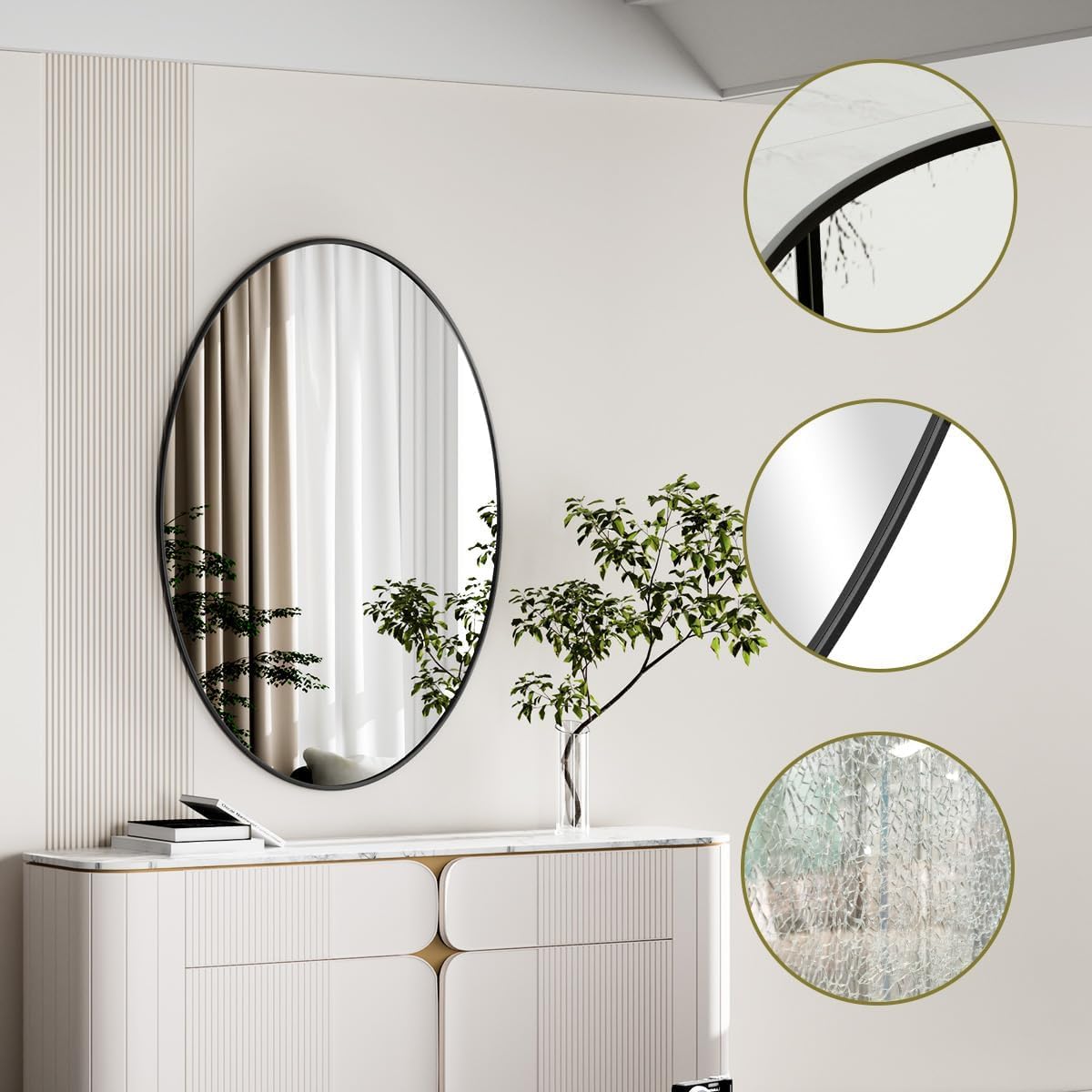 Koonmi Black Oval Bathroom Mirror, 30"x40" Bathroom Vanity Mirror, Oval Mirror for Bedroom Living Room Entryway, Hangs Horizontal or Vertical