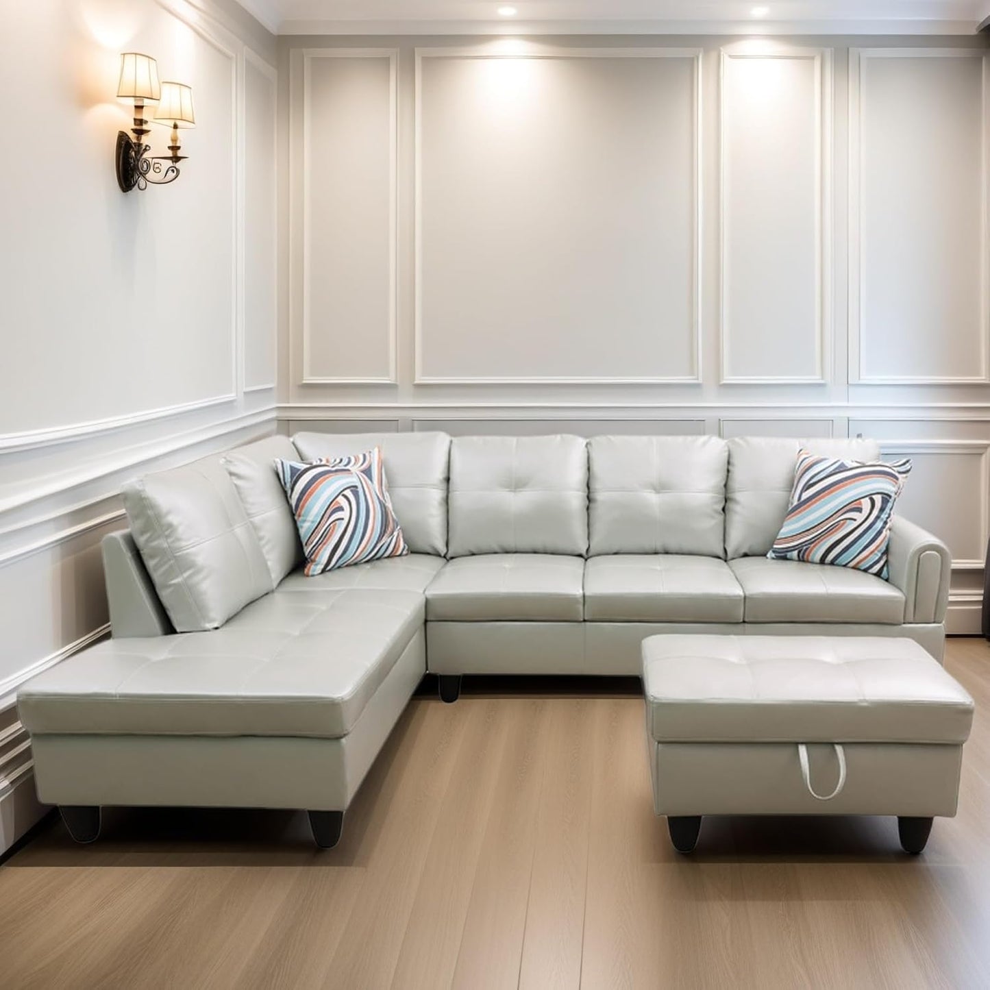 L Shaped Sectional Couches, Leather Couch Modular Sectional Sofa with Ottoman Storage, Modern L Shaped Couch with Chaise for Living Room Bedroom Apartment Furniture, White