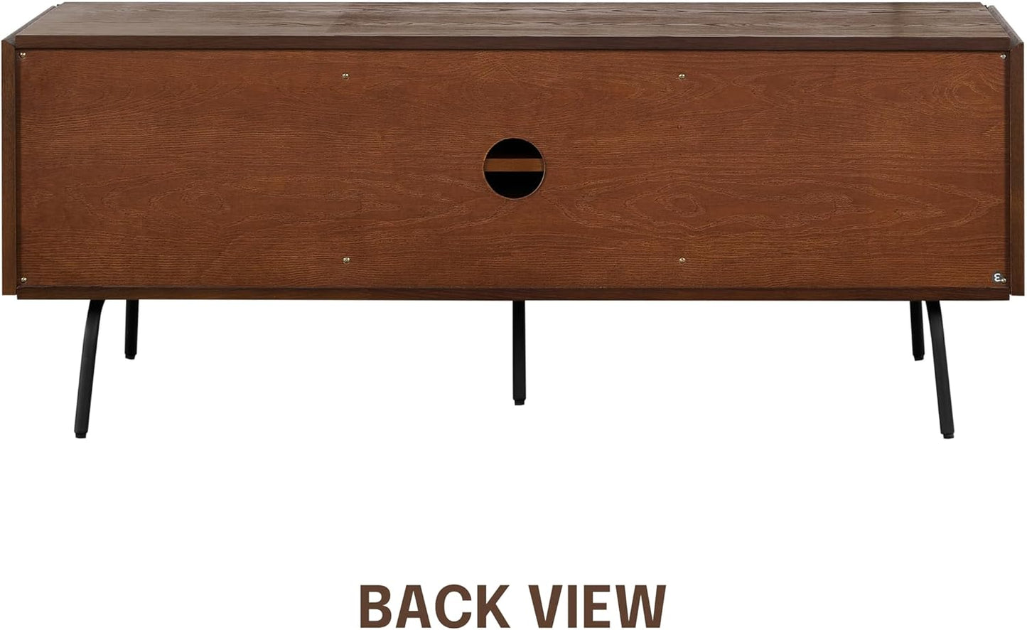 NTC Mossic TV Media Cabinet with 3 Doors for TVs, Entertainment Center with Natural Rattan, Metal Legs, Modern Storage Console for Living Room and Bedroom, Effortless Assembly, Dark Walnut