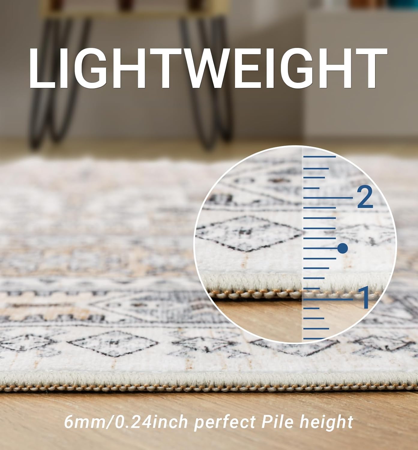 zesthome 9x12 Area Rugs,Stain Resistant Washable Rug,Ultra-Thin Rugs for Living Room,Bedroom,Non-Slip Backing Home Decor Large Area Rug (Beige,9'x12')