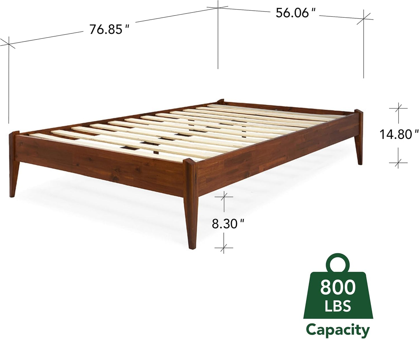 Bme Dinkee 15 Inch Signature Bed Frame Without Headboard - Modern & Minimalist Style with Acacia Wood - 12 Strong Wood Slat Support - Easy Assembly - No Box Spring Neededd - Dark Chocolate, Full