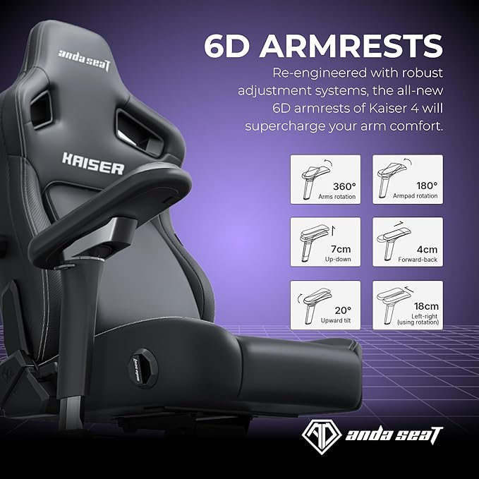Anda Seat Kaiser 4 Large Gaming Chair for Adults - Ergonomic Purple PVC Leather Gaming Seat with 6D Armrest, Comfortable Office Chair with Lumbar Support, Heavy Duty Wide Computer Seat