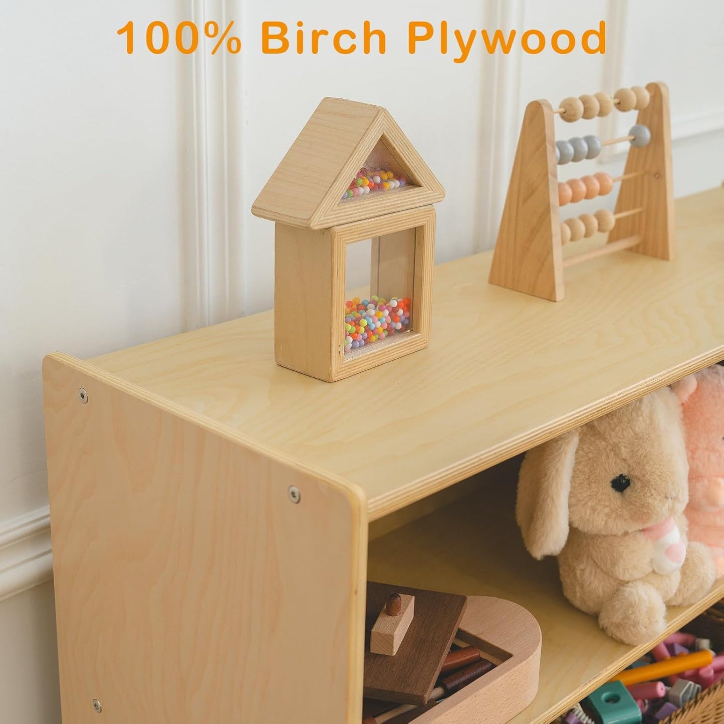 Kids Bookshelf and Toy Storage Shelf, Wooden Montessori Bookshelf, 2-Tier Toy Shelf, 24in Birch Children Bookcase, Classroom Furniture, Book Shelf for Kids Room, Nursery, Playroom