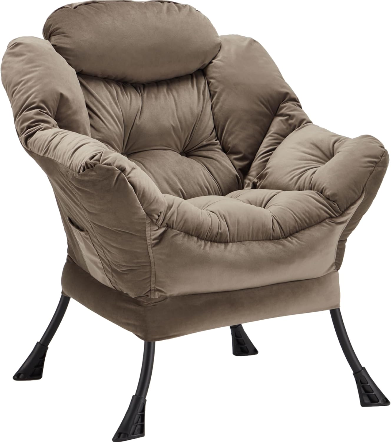 Lazy Chair Thick Padded, Comfy Velvet Accent Lounge Chair with Stable Frame, Leisure Sofa Armchair with Armrests and Side Pocket, Reading Chair for Bedroom, Living Room, Office, Dark Gray
