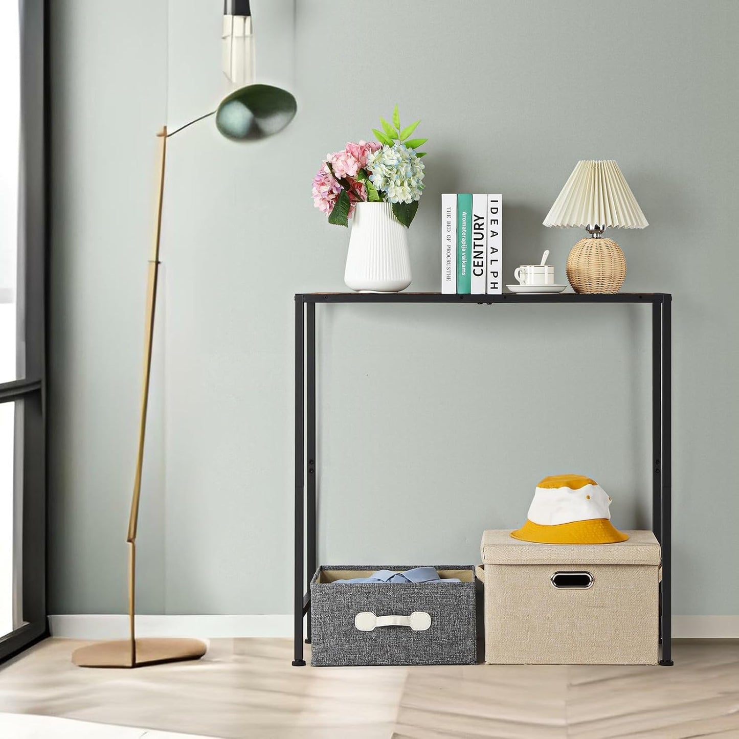 Small Entryway Console Table - Industrial Narrow Behind Couch Sofa Table, Skinny Entrance for Hallway, Wood Thin for Living Room, Foyer, Corridor (Brown)