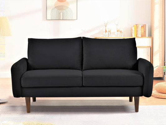 Container Furniture Direct Kent Velvet Loveseat Sofa for Modern Living Rooms and Compact Spaces, Comfy 2 Seater Couch Studio Apartment Furniture with Sleek Design, Black