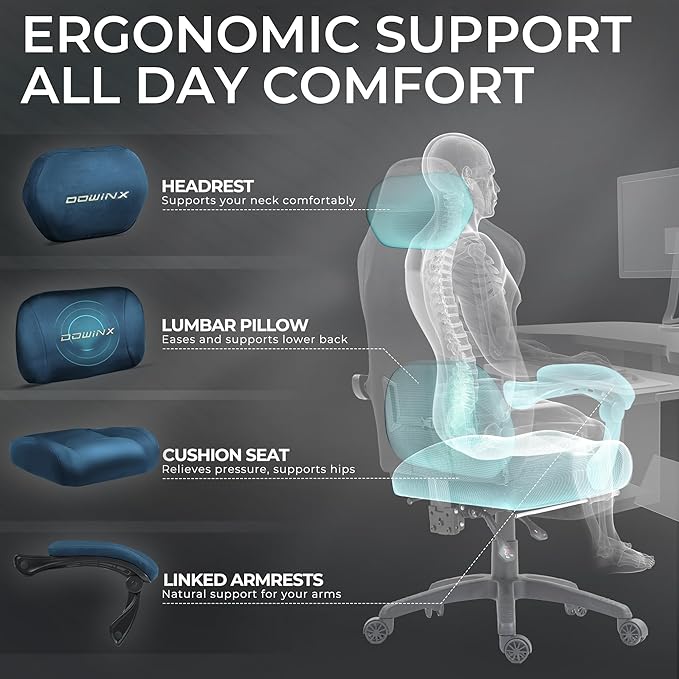 Dowinx Big and Tall Gaming Chair, Suede Fabric Game Chair with Pocket Spring Cushion, High Back Gamer Chair Ergonomic with Footrest for Adults Office, 440LBS, Blue