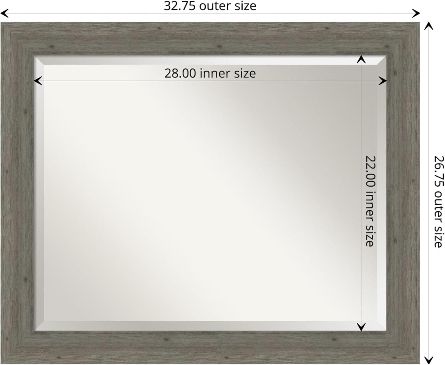 Amanti Art Grey Wall Mirror 27x33 Fencepost Grey Narrow Rectangle Bathroom Mirror for Wall Decor Living Room, Large Country Rustic Wood Frame, Hangs Horizonally and Vertically, Bathroom Decor,