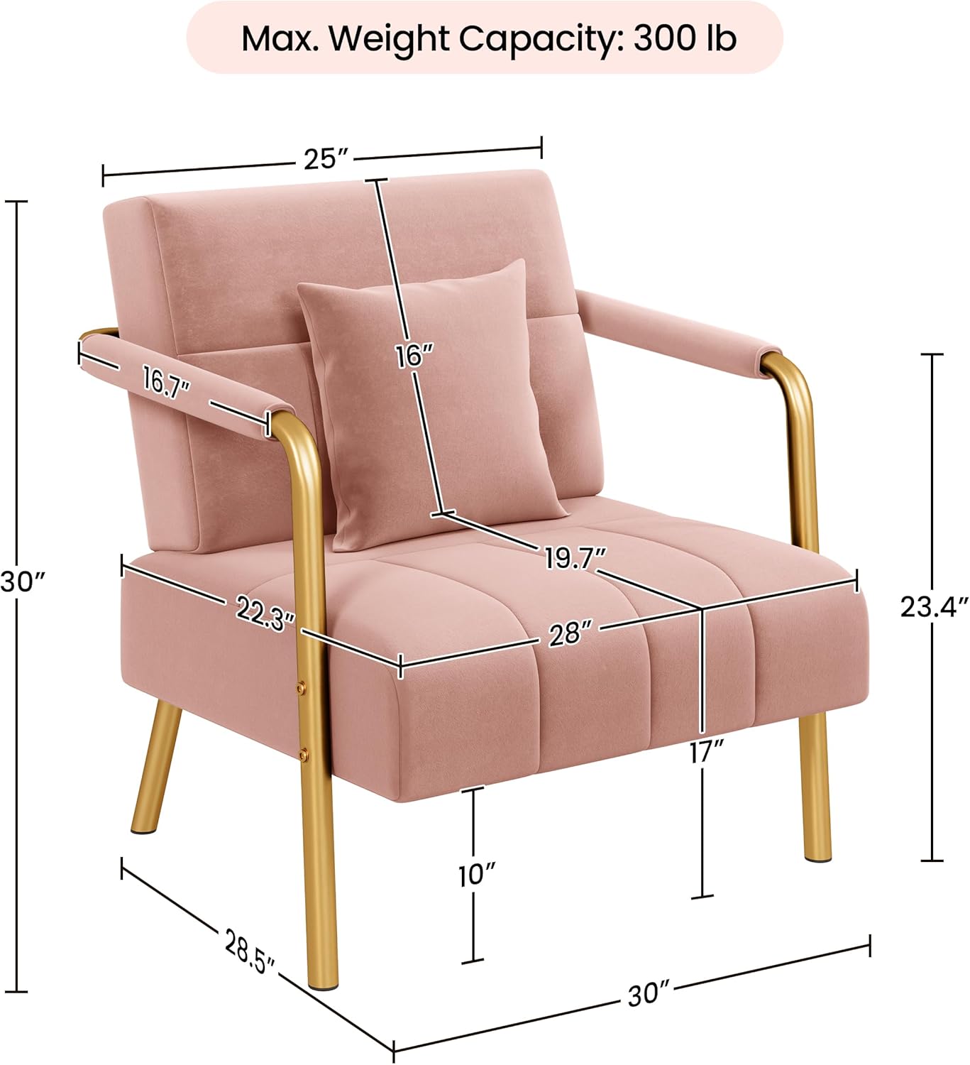 Yaheetech 30" W Modern Sofa Small Sofa Luxurious Velvet Fabric Couch with Gold-Tone Metal Arms and Legs for Living Room, Home Office, Studio Pink
