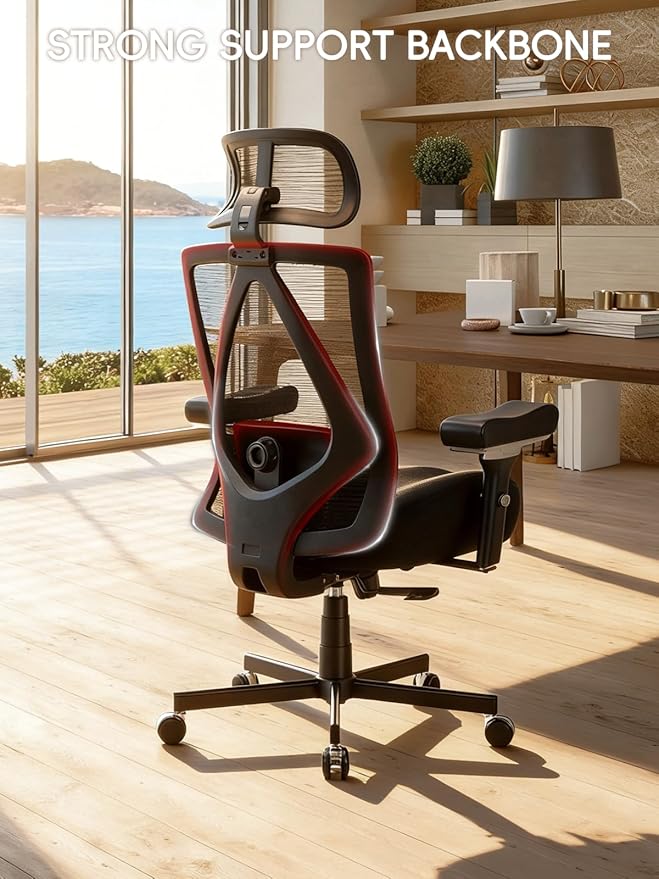 Office Chair 500lbs, Ergonomic Desk Chair with W Thick Cushion & 4D Armrest, Executive Mesh Desk Chair with Adjustable Lumbar Support, 2D Headrest, Swivel Task Chairs for Home Office Gaming, Black