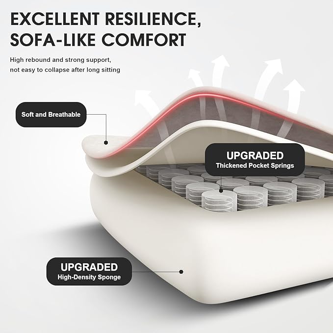 Gaming Chair, Fabric Computer Office Chair with Massage, Ergonomic Chair with Footrest Lumbar Support, Pocket Spring Widened Cushion Metal Legs 350LBS Beige